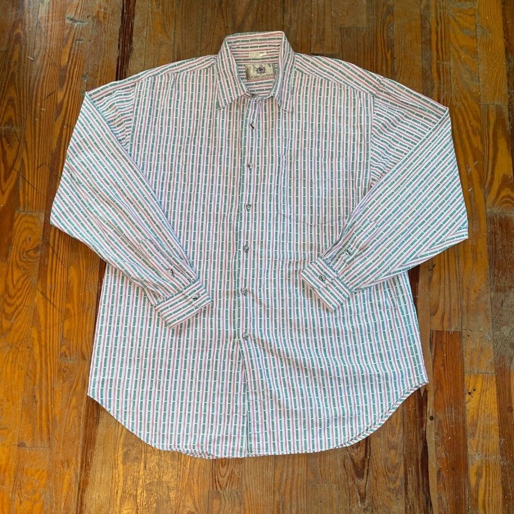 Territory Ahead Mens Pink Gray Striped Long Sleeve Shirt Men's XL Collared EUC